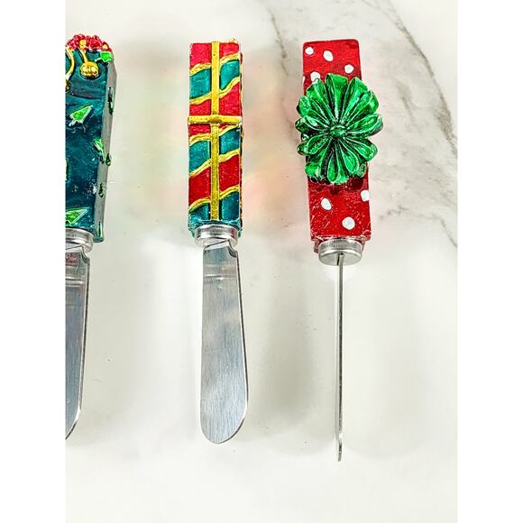 Boston Warehouse Cheese Butter Spreaders 90's Christmas 4 7/8 Stainless China x4 - Picture 8 of 13
